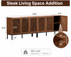 Modern Brown Storage Cabinet with Grille Doors – Large Sideboard Buffet Cabinet for Living Room, Dining Room & Office with Metal Legs