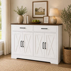 Modern Farmhouse Buffet Cabinet with Barn Doors, 47.2" Storage Sideboard Coffee Bar