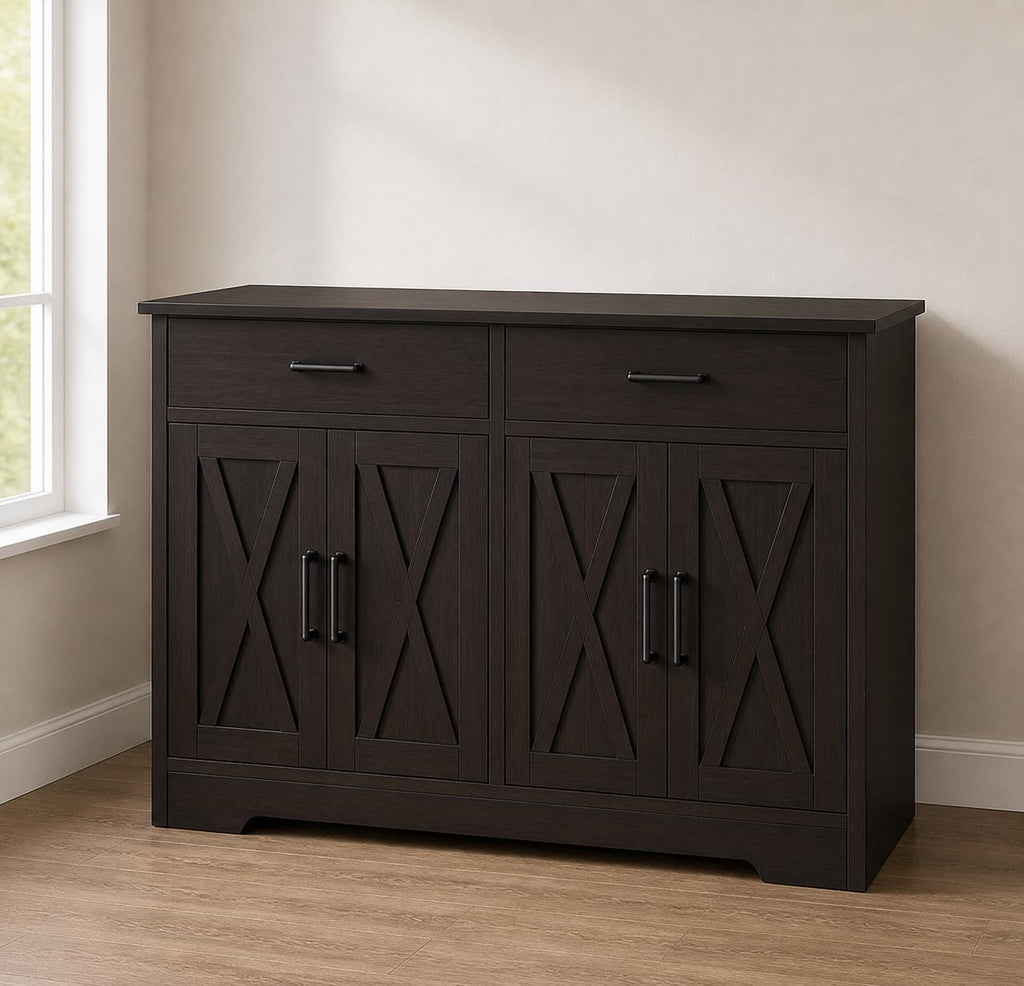 Modern Farmhouse Buffet Cabinet with Barn Doors, 47.2" Storage Sideboard Coffee Bar