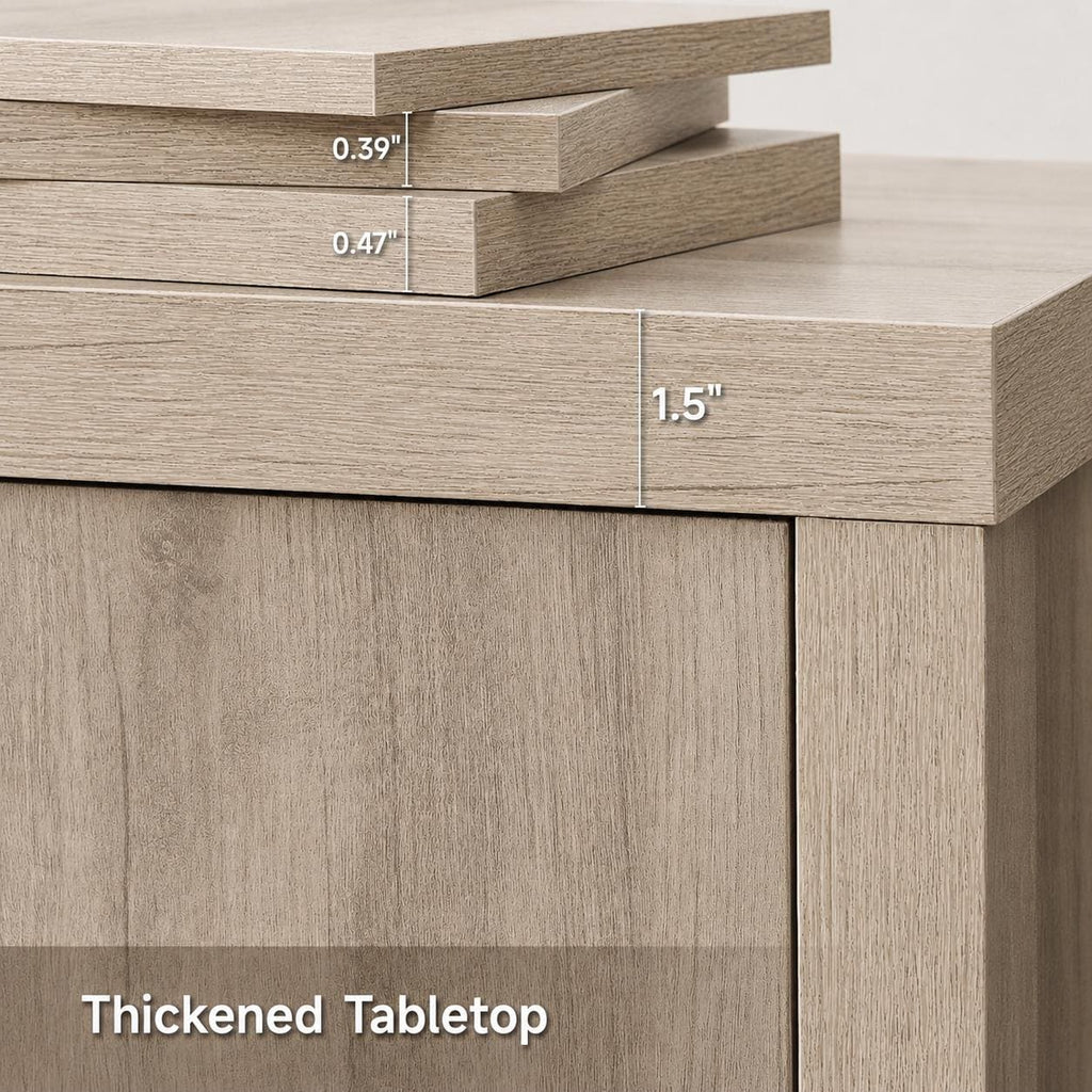 Farmhouse Buffet Cabinet 63 Inch, Light Grey Wood Credenza, Storage Sideboard Console