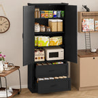 Farmhouse Barn Door Pantry Cabinet, White Kitchen Storage Cupboard with Drawers