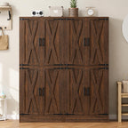 Farmhouse Kitchen Pantry Cabinet with Barn Doors & Hidden Drawer, Rustic Tall Storage Cabinet for Kitchen,