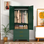 Heavy Duty Metal Wardrobe Cabinet, 71" Tall, Hanging Rod, Adjustable Shelves, 2 Drawers