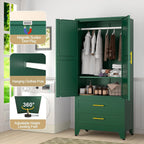 Heavy Duty Metal Wardrobe Cabinet, 71" Tall, Hanging Rod, Adjustable Shelves, 2 Drawers