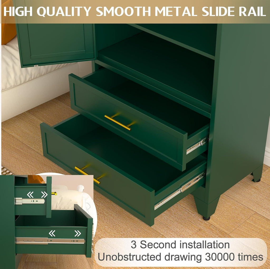 Heavy Duty Metal Wardrobe Cabinet, 71" Tall, Hanging Rod, Adjustable Shelves, 2 Drawers