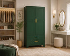 Heavy Duty Metal Wardrobe Cabinet, 71" Tall, Hanging Rod, Adjustable Shelves, 2 Drawers