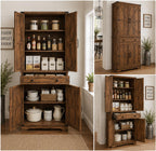 71” Rustic Farmhouse Pantry Cabinet, 4 Door Kitchen Storage Cabinet with Adjustable Shelves,