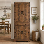 71” Rustic Farmhouse Pantry Cabinet, 4 Door Kitchen Storage Cabinet with Adjustable Shelves,