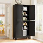 Tall Freestanding Storage Cabinet, 2 Doors, 5 Adjustable Shelves, Steel Construction