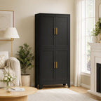 Tall Freestanding Storage Cabinet, 2 Doors, 5 Adjustable Shelves, Steel Construction