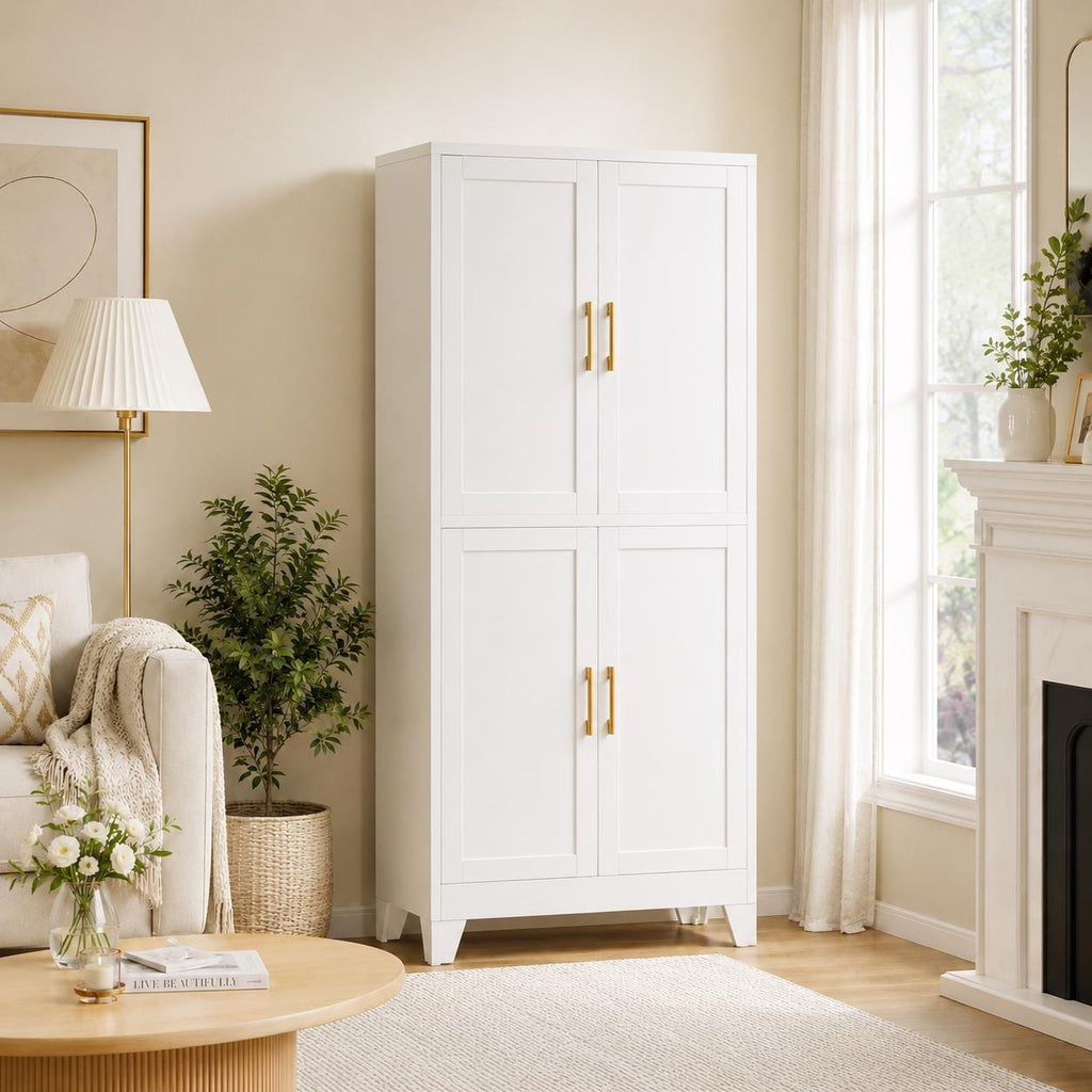 Tall Freestanding Storage Cabinet, 2 Doors, 5 Adjustable Shelves, Steel Construction