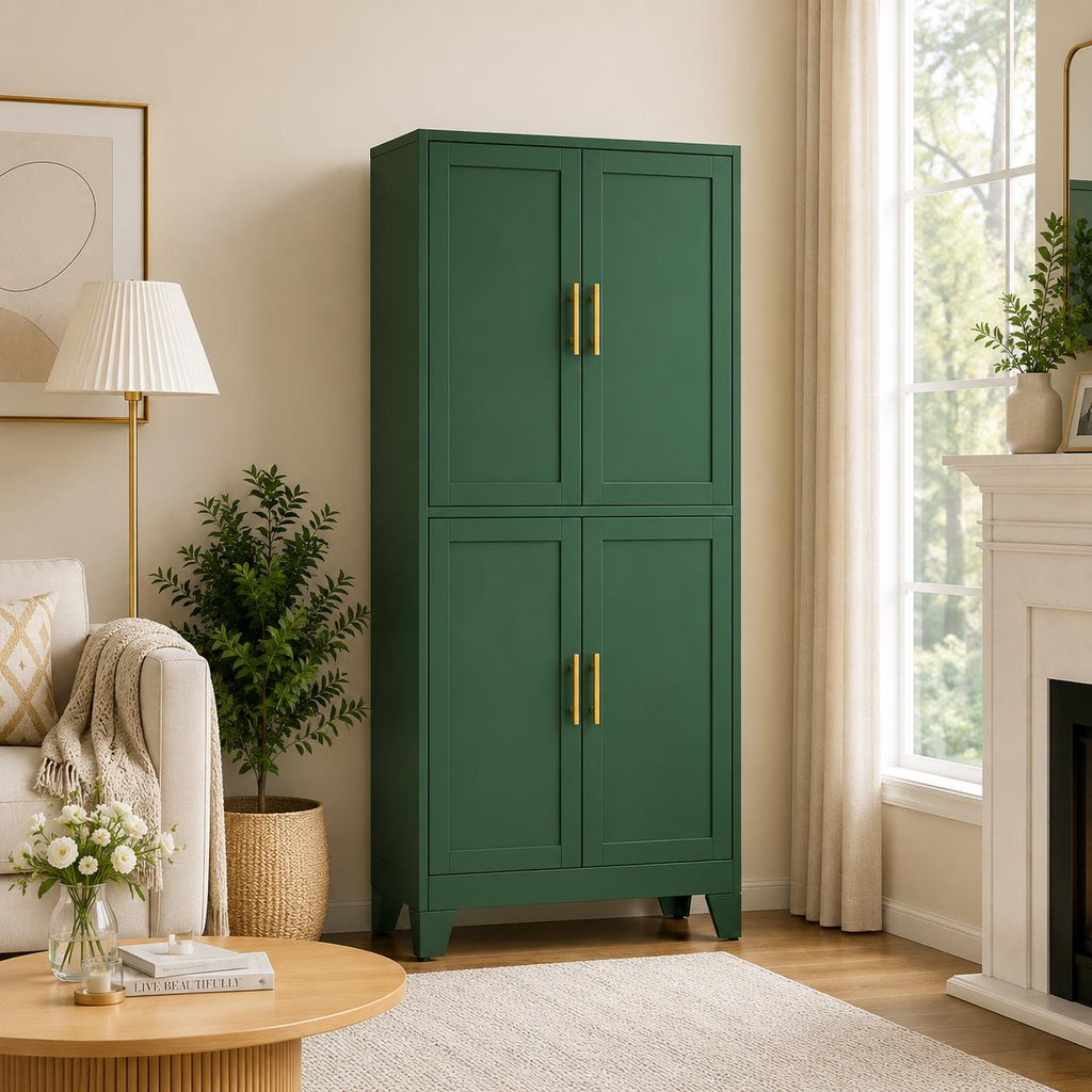 Tall Freestanding Storage Cabinet, 2 Doors, 5 Adjustable Shelves, Steel Construction