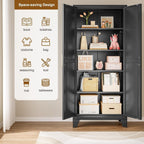 71" Tall Farmhouse Pantry Cabinet, White Steel Storage with 2 Doors, Adjustable Shelves