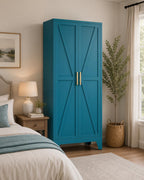 71" Tall Farmhouse Pantry Cabinet, White Steel Storage with 2 Doors, Adjustable Shelves