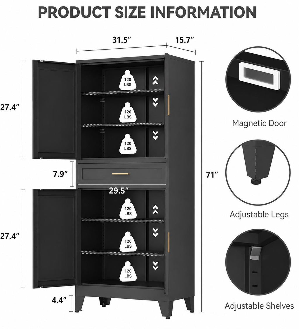 Farmhouse Pantry Storage Cabinet with Barn Doors, 71" Tall Kitchen Pantry Cabinet with Adjustable Shelves,