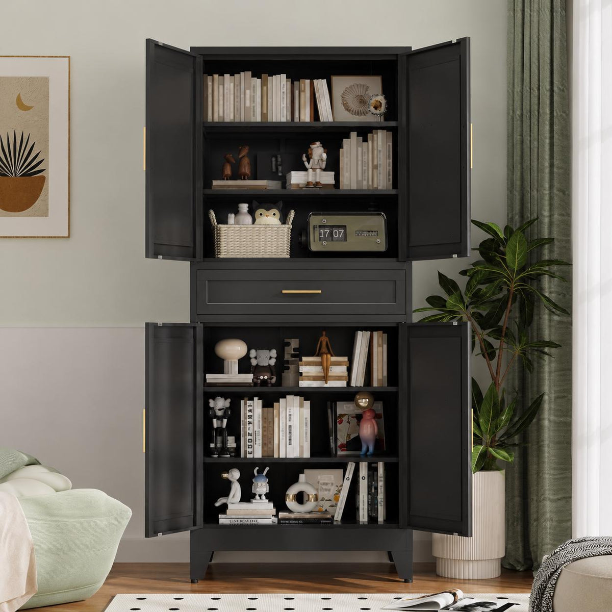Farmhouse Pantry Storage Cabinet with Barn Doors, 71" Tall Kitchen Pantry Cabinet with Adjustable Shelves,