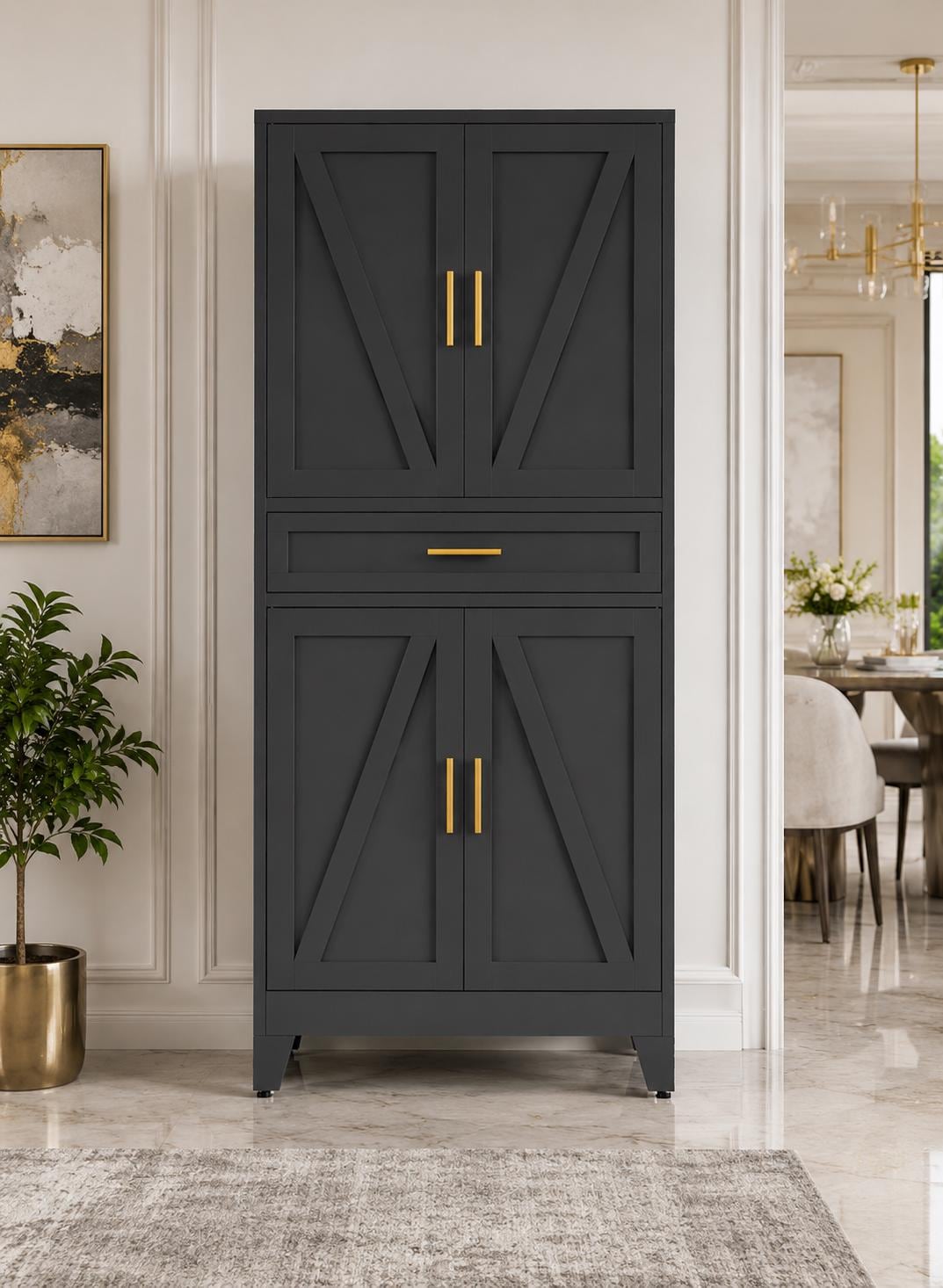 Farmhouse Pantry Storage Cabinet with Barn Doors, 71" Tall Kitchen Pantry Cabinet with Adjustable Shelves,