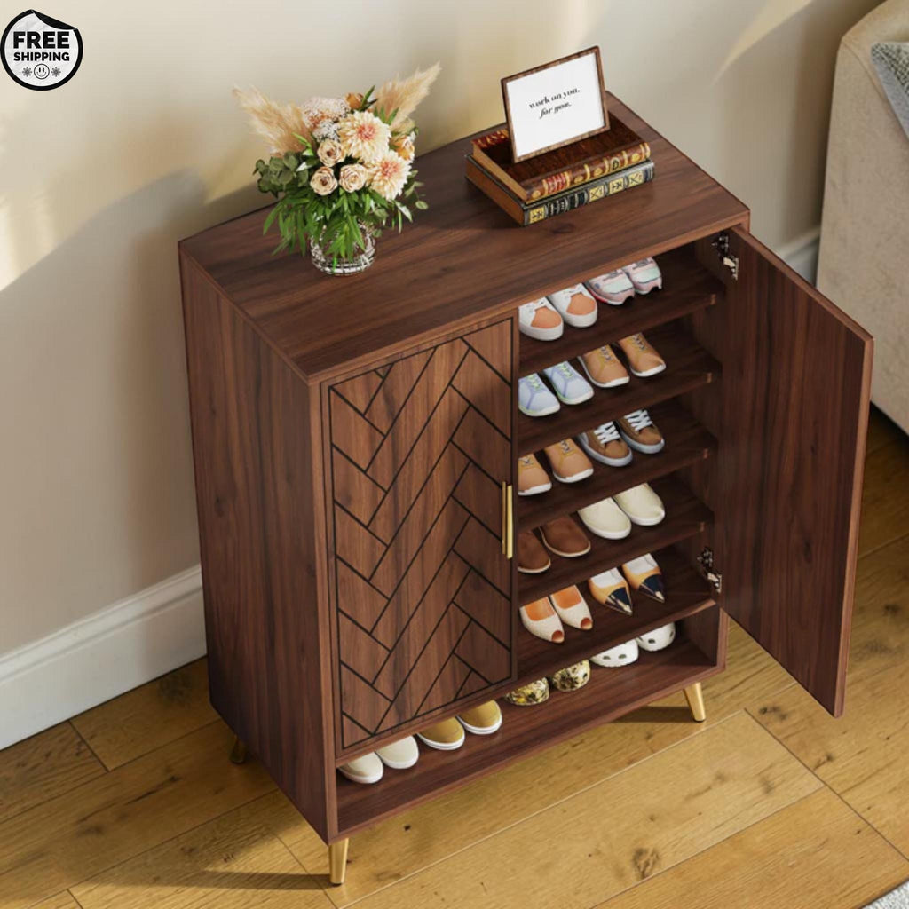 Wooden Shoe Cabinet 6 Tier Adjustable Storage