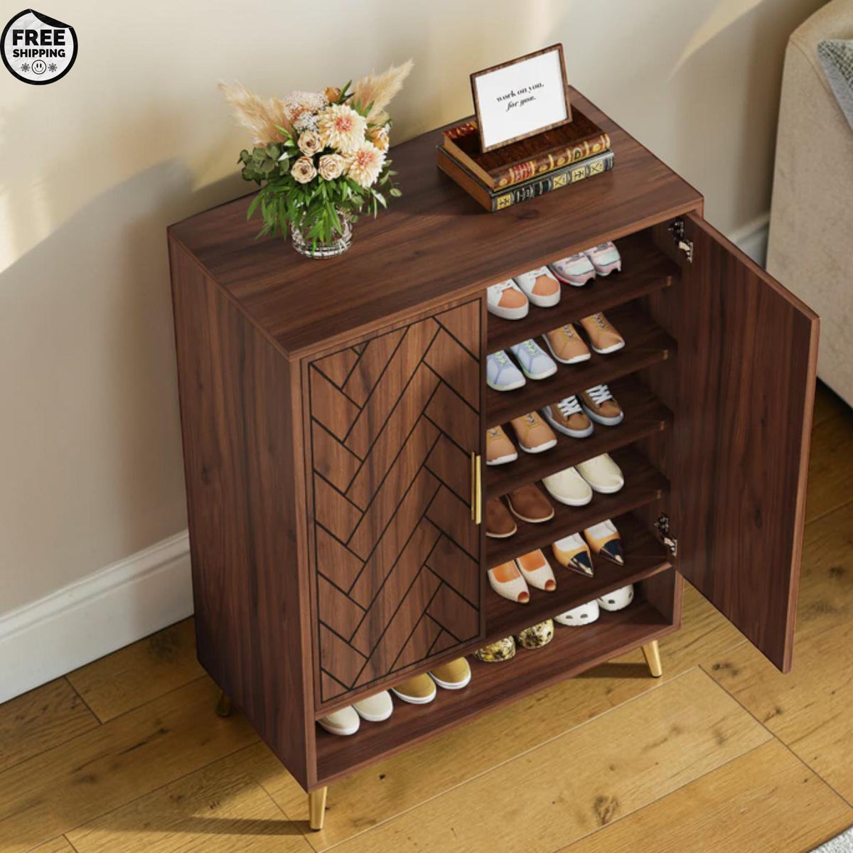 Wooden Shoe Cabinet 6 Tier Adjustable Storage