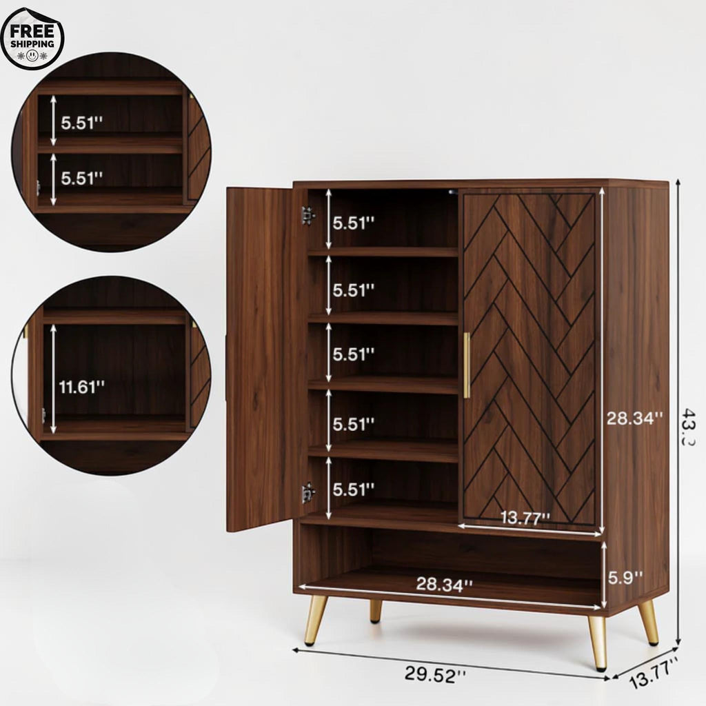 Wooden Shoe Cabinet 6 Tier Adjustable Storage