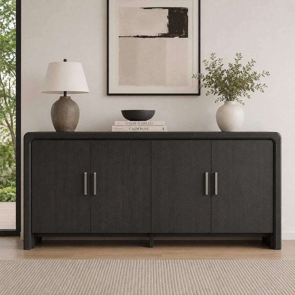 Modern 60 Wooden Sideboard Cabinet, 4 Doors, Adjustable Shelves, Dining Storage Console