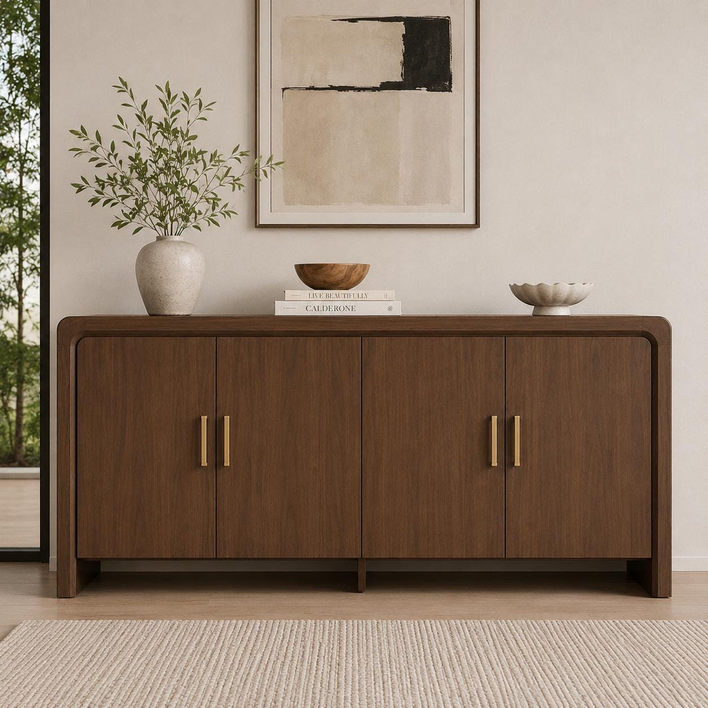 Modern 60 Wooden Sideboard Cabinet, 4 Doors, Adjustable Shelves, Dining Storage Console