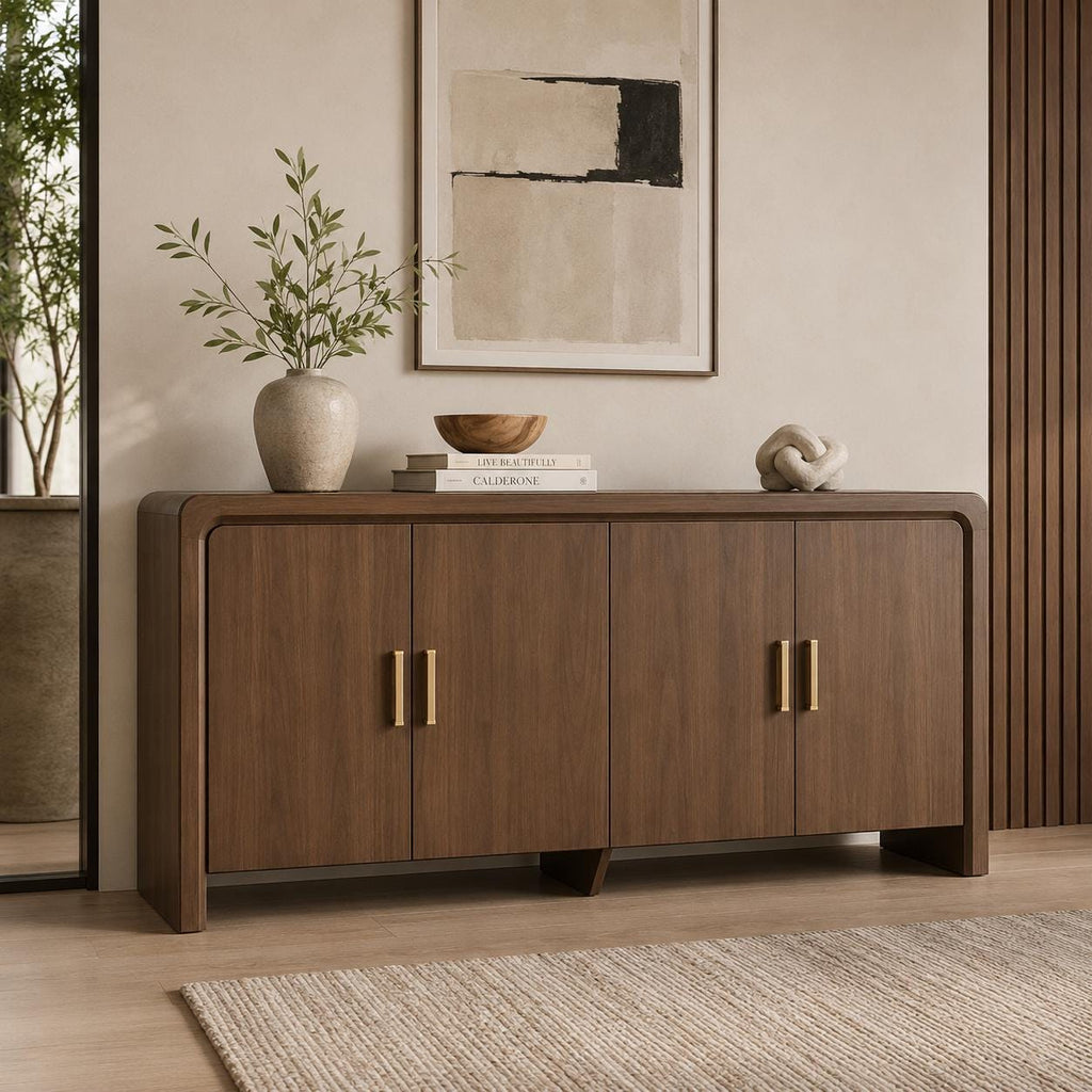 Modern 60 Wooden Sideboard Cabinet, 4 Doors, Adjustable Shelves, Dining Storage Console