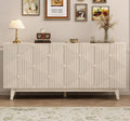 Distressed Fluted Buffet Cabinet with Storage, 4 Carved Doors Sideboard, Adjustable Shelf Wooden Accent Cabinet, Modern Farmhouse Console
