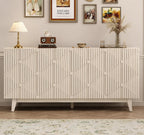 Distressed Fluted Buffet Cabinet with Storage, 4 Carved Doors Sideboard, Adjustable Shelf Wooden Accent Cabinet, Modern Farmhouse Console