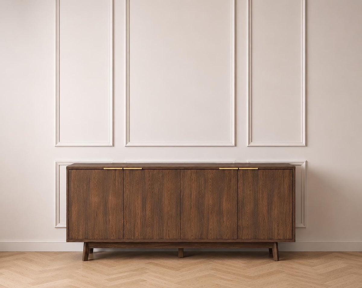 63 Buffet Cabinet with Storage, Modern Sideboard with 4 Doors & Adjustable Shelves, Curved Corner Coffee Bar Cabinet for Kitchen Living Room