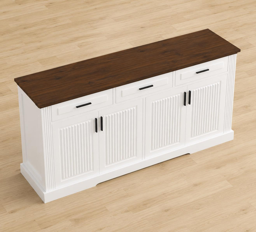 63" Fluted Sideboard Buffet Cabinet with Storage, 4 Doors & 3 Drawers, Modern Kitchen Coffee Bar Cabinet,