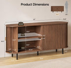 63" Fluted Buffet Sideboard Cabinet with Sliding Door, Modern Walnut Coffee Bar Console Table with Adjustable Shelves