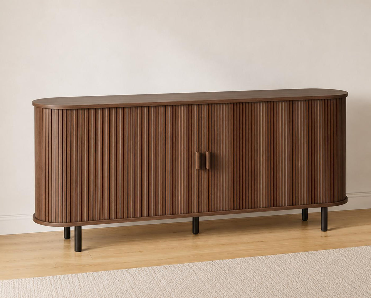 63" Fluted Buffet Sideboard Cabinet with Sliding Door, Modern Walnut Coffee Bar Console Table with Adjustable Shelves