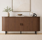 63" Fluted Buffet Sideboard Cabinet with Sliding Door, Modern Walnut Coffee Bar Console Table with Adjustable Shelves