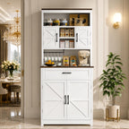 Farmhouse Pantry Cabinet, Barn Doors, Coffee Bar Station, Freestanding Storage Organizer