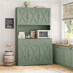 HOSTACK 71" Farmhouse Pantry Cabinet with Charging Station, Microwave Stand & Storage Drawers, Rustic Brown