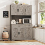 HOSTACK 71" Farmhouse Pantry Cabinet with Charging Station, Microwave Stand & Storage Drawers, Rustic Brown