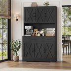 HOSTACK 71" Farmhouse Pantry Cabinet with Charging Station, Microwave Stand & Storage Drawers, Rustic Brown