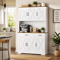HOSTACK 71" Farmhouse Pantry Cabinet with Charging Station, Microwave Stand & Storage Drawers, Rustic Brown