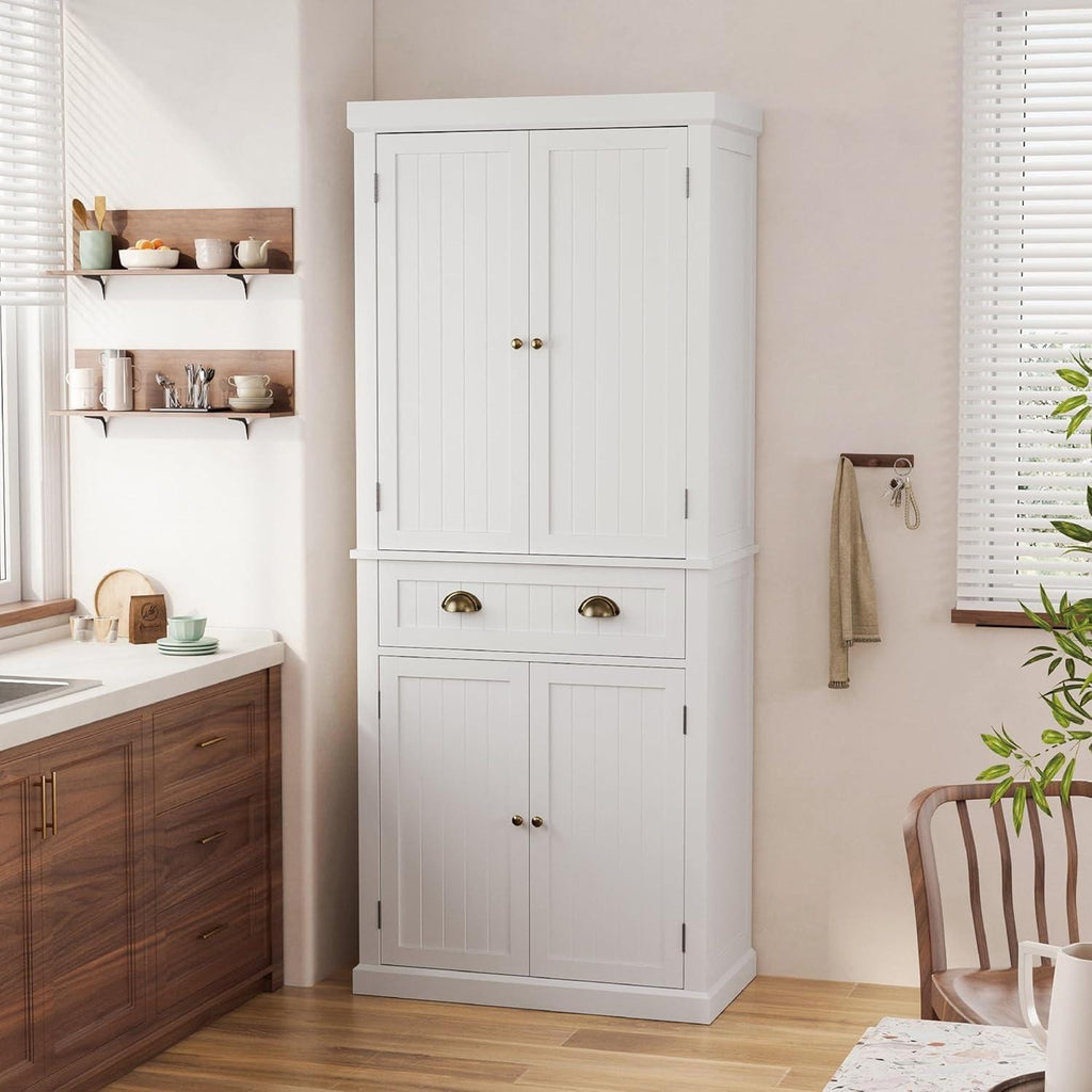 72" Farmhouse Pantry Cabinet with Doors & Shelves, Tall Freestanding Storage Cabinet, Turquoise Blue