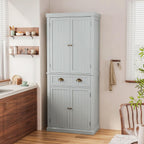 72" Farmhouse Pantry Cabinet with Doors & Shelves, Tall Freestanding Storage Cabinet, Turquoise Blue