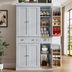 Modern 71” Tall Kitchen Pantry Storage Cabinet with Drawers & Door Shelves
