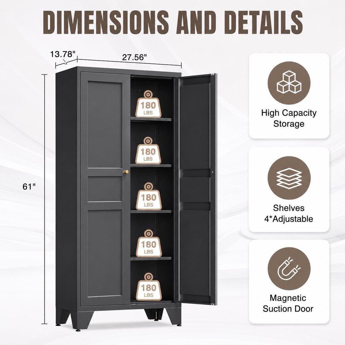 Heavy Duty Metal Storage Cabinet with Adjustable Shelves | Tall Steel Organizer