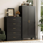 Tall Black Storage Cabinet, Modern Double Door Pantry Cupboard, Freestanding Home Organizer