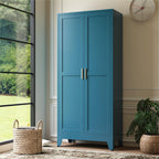 Tall Black Storage Cabinet, Modern Double Door Pantry Cupboard, Freestanding Home Organizer