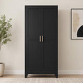 Tall Black Storage Cabinet, Modern Double Door Pantry Cupboard, Freestanding Home Organizer