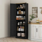 Freestanding Kitchen Pantry Cabinet with 4 Doors, Adjustable Shelves & Spacious Storage, Distressed Gray