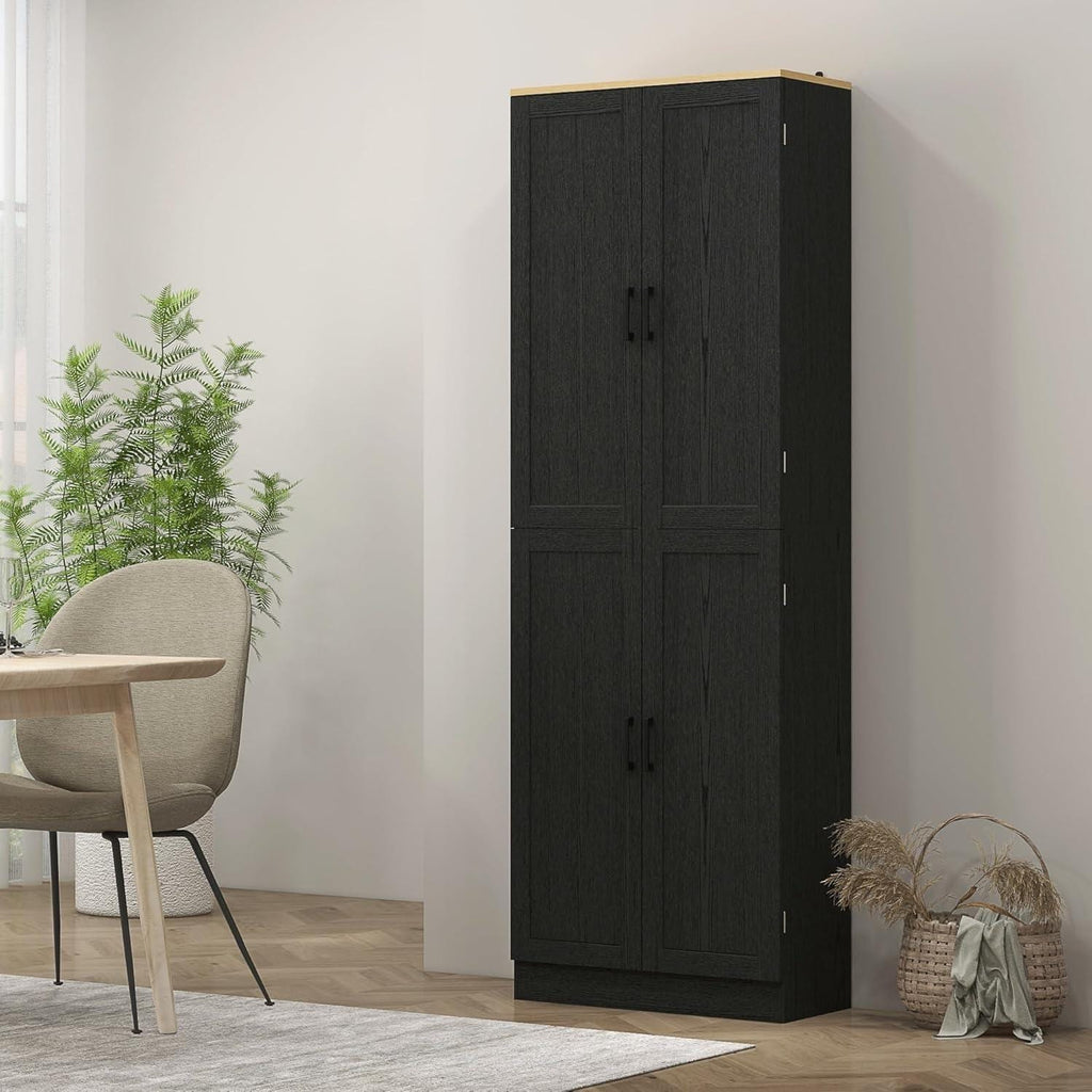 Freestanding Kitchen Pantry Cabinet with 4 Doors, Adjustable Shelves & Spacious Storage, Distressed Gray