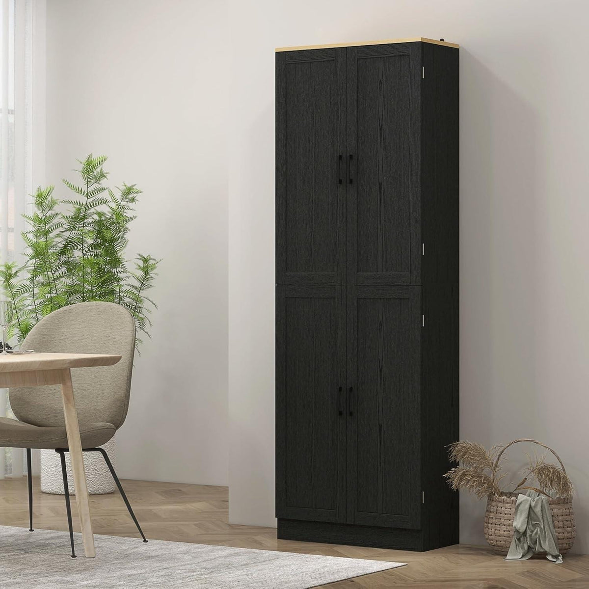 Freestanding Kitchen Pantry Cabinet with 4 Doors, Adjustable Shelves & Spacious Storage, Distressed Gray