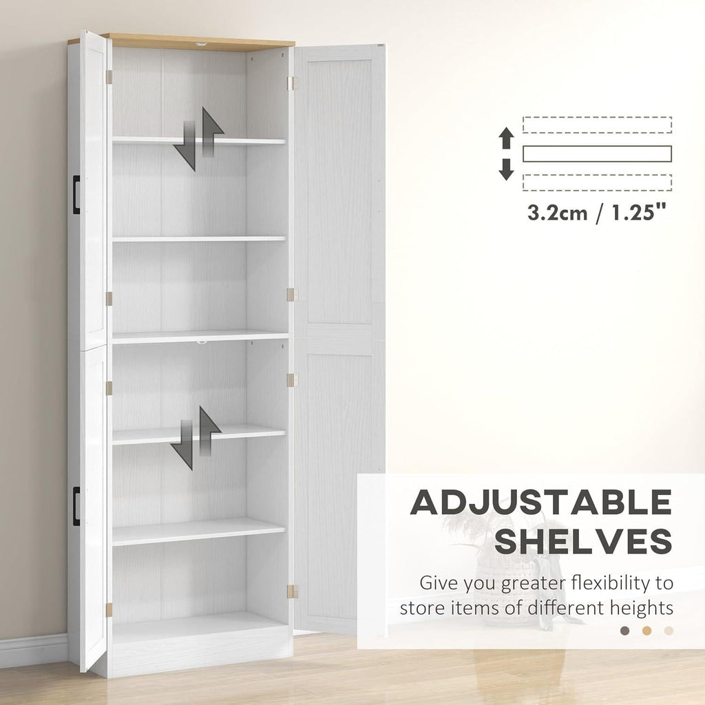 Freestanding Kitchen Pantry Cabinet with 4 Doors, Adjustable Shelves & Spacious Storage, Distressed Gray
